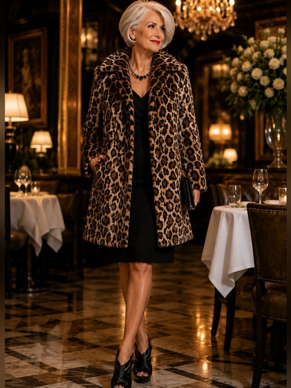 Chico's Leopard Print Fur Trench Coat - Black, Tan, Cream Sz 4/6